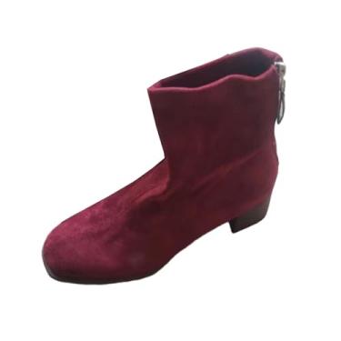 Imagem de Botas femininas casuais no tornozelo com bico quadrado e salto grosso, material semelhante à camurça para o estilo de inverno, Vinho vinho, 38