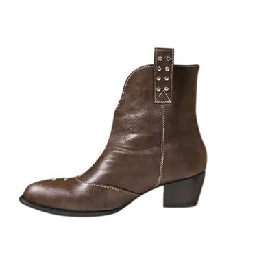 Imagem de Botas de cano curto femininas casuais com design de bico fino com salto médio e ajuste confortável, Marrom, 35