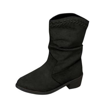 Imagem de Botas femininas casuais de camurça material bico redondo salto baixo para conforto no inverno e uso diário, Preto, 39