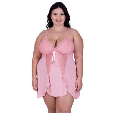 Imagem de Camisola Plus Size Detahe de Renda Bia, Rosa, G