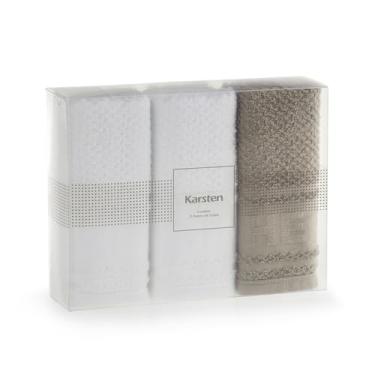 Imagem de Karsten, Kit Jogo De Pano de Prato Copa Karsten 3 Peças Cuisine 100% Algodão Felpudo Barra Jacquard Cor:Branco Branco Lunar