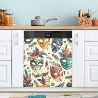 Imagem de ATTX Capa magnética de lava-louças padrão de máscaras de carnaval | Adesivo decorativo de eletrodomésticos de 58,4 cm x 66 cm para armários domésticos e eletrodomésticos (3)