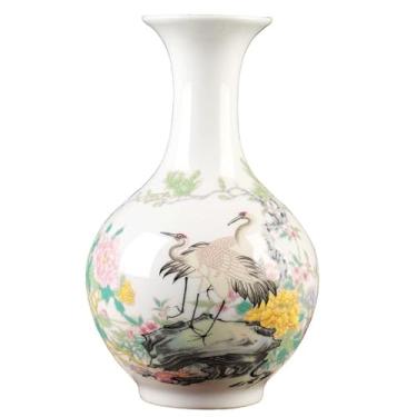 Imagem de Vaso de cerâmica arranjo de flores estilo chinês sala de estar armário de vinho escritório decoração de casa artesanato ornamentos vasos de flores