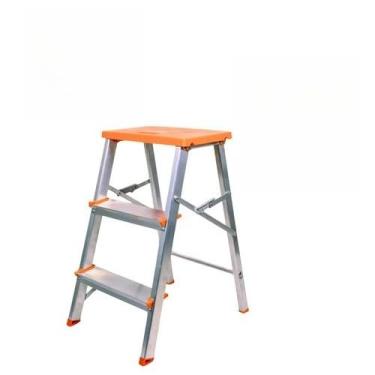 Imagem de Banqueta de Alumínio Tipo Tesoura com Degraus Antiderrapantes até 100kg(Laranja)