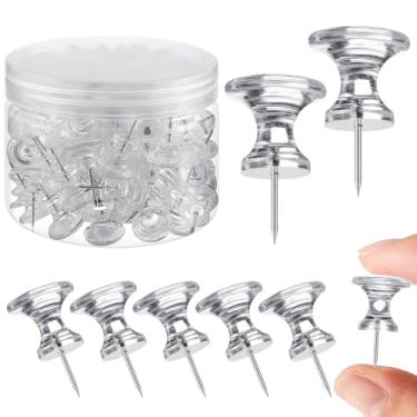 Imagem de Outus 60 alfinetes gigantes grandes para polegar, tachinhas, 2,5 cm, cabeças de plástico, pinos para quadro de cortiça, cartazes, escritório, escola (transparente)