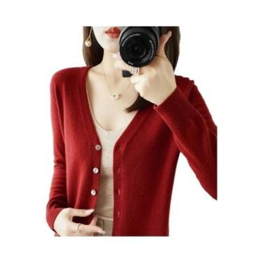 Imagem de Cardigã De Tricô Feminino Com Decote Em V 2025, Suéter Com Pequeno Toq