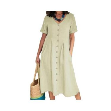Imagem de Vestido De Algodão E Cânhamo plus Size Com Decote Em V, Manga Curta, B