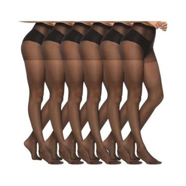 Imagem de Meias-calças Femininas Ultrafinas De Cintura Alta 20D, 6 Pares, Pretas