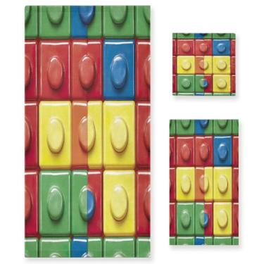 Imagem de xigua Conjunto de toalhas de banheiro com padrão de tijolo colorido absorvente macio 3 peças toalha de banho toalha de mão toalhas decorativas para banheiro, academia, hotel, praia, piscina