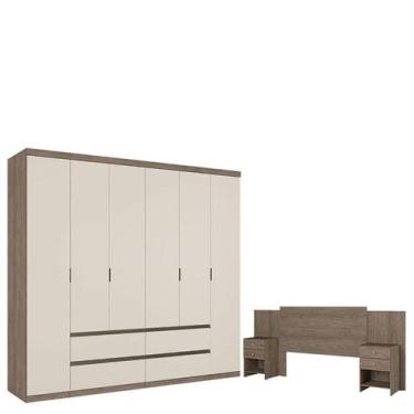 Imagem de Guarda Roupa Casal Nobre 6 Portas Rustic Off White e Cabeceira Formosa