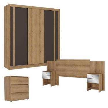 Imagem de Guarda Roupa Casal Ibiza 3 Portas Capuccino Cacau Off White com Cômoda