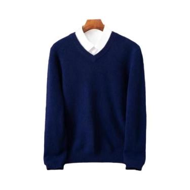 Imagem de Suéter Masculino De Lã Merino 100% Cashmere Com Decote Em V, Manga Lon