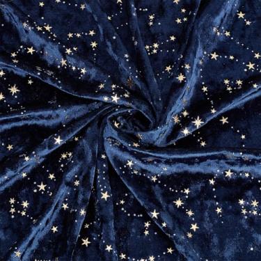 Imagem de BENECREAT Tecido de veludo azul marinho de 1,1 jarda com padrão de estrela, tecido de veludo de estrela brilhante de 163 cm de largura, tecido de artesanato para costura faça você mesmo, estofado