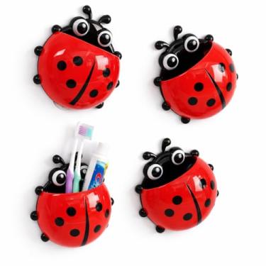 Imagem de Porta Escova e Pasta de Dente Joaninha com Ventosa de Parede Organizador Infantil para Banheiro