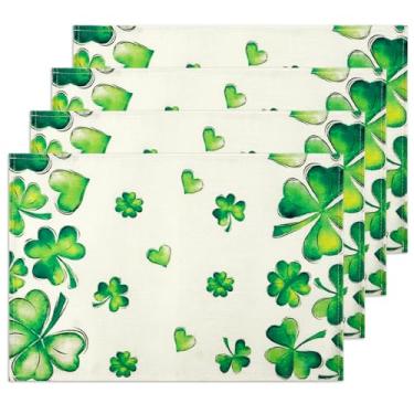 Imagem de RGHSZ Jogo americano de trevo da sorte do dia de São Patrício, jogo americano de trevo da sorte verde para o dia de São Patrício, decorações de mesa para festas de fim de ano, cozinha, jantar