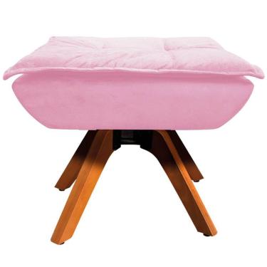 Imagem de Puff Decorativo Base Giratória Em Madeira Charger Suede Rosa