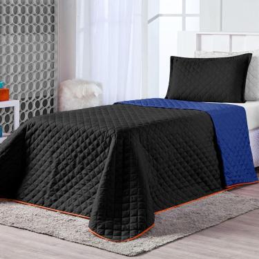 Imagem de Kit Cobre Leito Dual Color Preto Azul Marinho Solteiro 02 Peças
