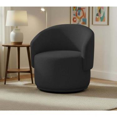 Imagem de Poltrona Decorativa Giratória Sala De Estar Recepção Jasmine Linho Preto
