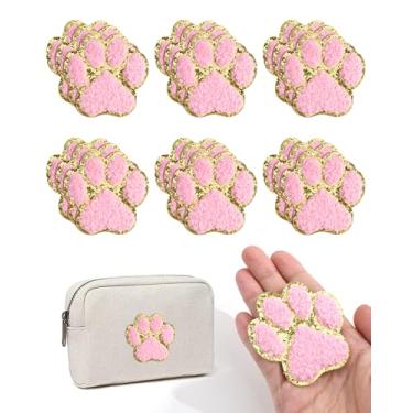Imagem de GBTBYS 20 peças de adesivos de chenille com estampa de pata autoadesivos/costurados, remendos de bordas douradas para roupas, chapéus, bolsas, vestidos, mochilas, jeans, camiseta sapato (rosa 20 peças