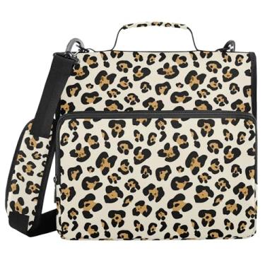 Imagem de SEHANY Fichário de zíper com estampa de leopardo com alça de ombro, capacidade para 500 folhas, vários bolsos, fichário com 3 anéis com zíper de 3 cm