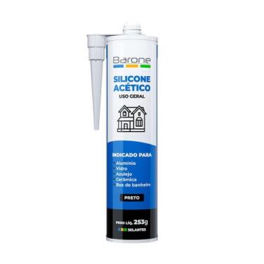 Imagem de Adesivo Cola Selante Elástico Silicone Acético Barone 253g, Preto