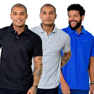 Imagem de Kit 3 Camisas Gola Polo Masculina Piquet Lisa Camisaria Colombo, Mescl