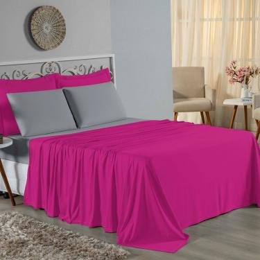 Imagem de Jogo De Cama King Nobre 4 Peças Lençol Com Elástico De 30cm De Altura Malha 100% Algodão - Pink / Cinza
