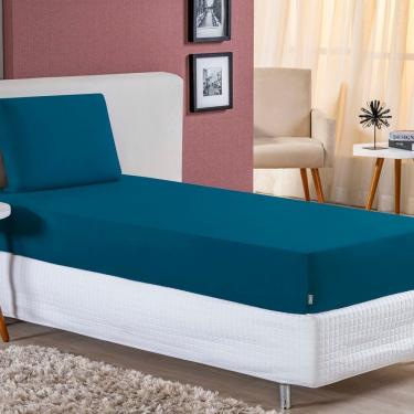 Imagem de Jogo De Cama Solteiro Nobre 2 Peças Lençol Com Elástico De 30cm De Altura Malha 100% Algodão - Petróleo