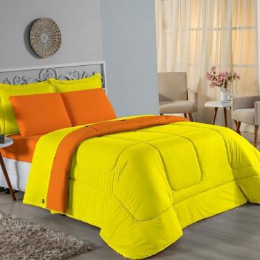 Imagem de Edredom Queen Nobre 1 Peça Dupla Face 2,40m X 2,60m Malha 100% Algodão - Amarelo / Laranja