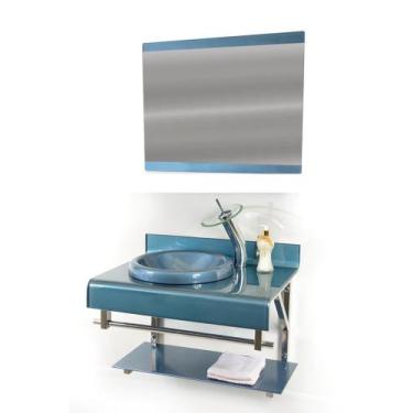 Imagem de Gabinete de vidro 60cm full curvado duplo inox azul - Cubas e Gabinete