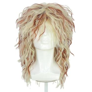 Imagem de Peruca estilo rock dos anos 80, loira, marrom, mista, peluda, encaraco