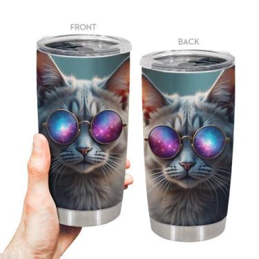 Imagem de Copo de viagem Oasisdream 600ml em aço inoxidável com estampa de gato