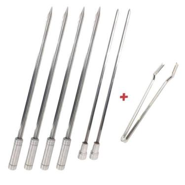 Imagem de Kit 6x Espetos Inox 50cm Espada, Coração E Pegador De Carn - INOX LAUR