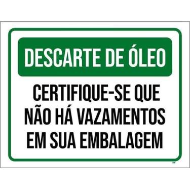Imagem de Kit 3 Placa Acm Descarte Óleo Há Vazamentos Embalagem 18X23 - Sinalizo