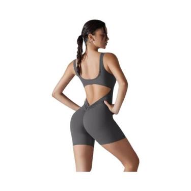 Imagem de Macacão Esportivo Feminino Com Costas Em V E Franzido, Sem Mangas, Par