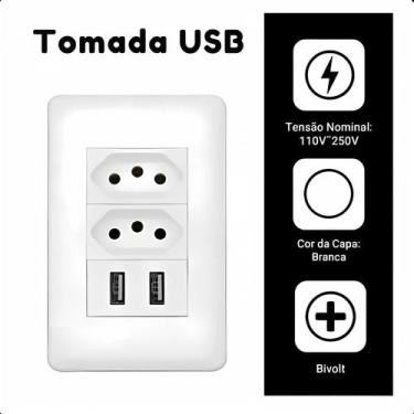 Imagem de Tomada USB Parede Branco Carregador 4x2 - FACILITA