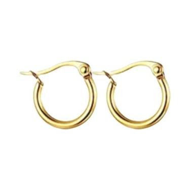 Imagem de Brincos De Argola Femininos Em Aço Inoxidável Prateado Banhados a Ouro