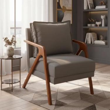 Imagem de Poltrona Para Sala Decorativa Shine Cadeira Reforçada Para Recepção Manicure Sala De Espera Consultório Escritório Confortável Em Madeira Maciça Castanho Suede Cores (Cinza)