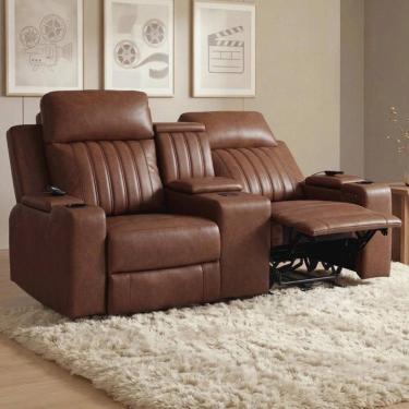 Imagem de Poltrona Reclinável Cinema 2 Lugares Baú Usb Pu Moscou Sint Camel Z57 - Mpozenato