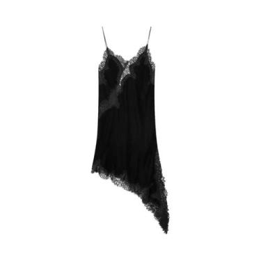 Imagem de Vestido Curto Assimétrico Sem Mangas Com Renda De Cetim Para Mulheres,