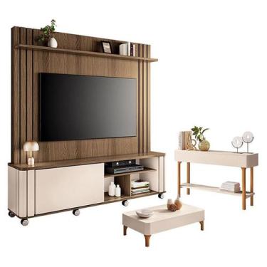 Imagem de Estante Home Theater Trinus Castanho Off White com Mesa de Centro Liz 