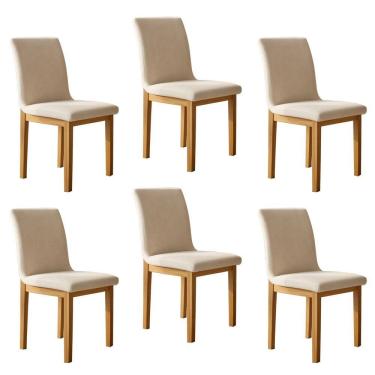 Imagem de Kit 6 Cadeiras para Sala de Jantar Pés Madeira Maciça Bella Cinamomo/Palha