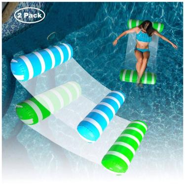 Imagem de Boia Inflável BLOFUN Azul e Verde 4 em 1 Hammock e Cadeira de Piscina Kit com 2 Unidades