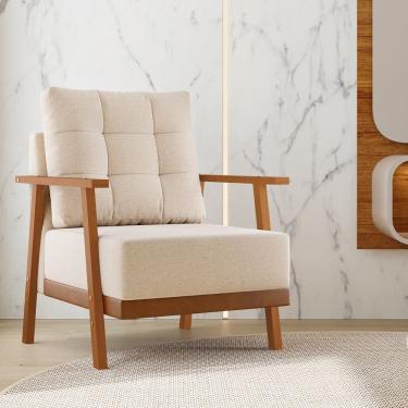 Imagem de Poltrona Decorativa com Pés em Madeira Olyra Bege/ Freijó