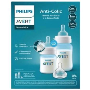Imagem de Kit Mamadeira Clássica Anticolic Azul 125ml, 260ml + Bico 4 - Philips 