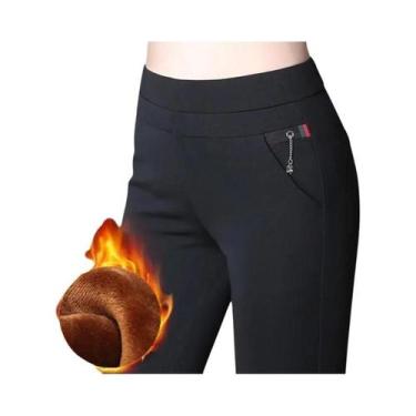 Imagem de Calças Formais Femininas Slim De Fleece Preto Grosso Para Outono E Inv