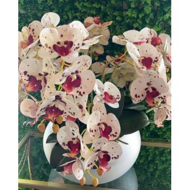 Imagem de Arranjo orquídeas redondo vaso de vidro cinza espelhado - C.P Importaç