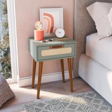 Imagem de Mesa Cabeceira para Quarto com 1 Gaveta Retrô Verde - Metta Mobili