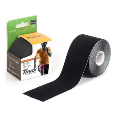 Imagem de Bandagem Kinesio TMAX Preto Elástica Adesiva 5cm x 5m Suporte Muscular