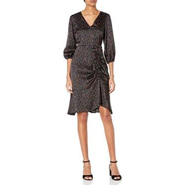 Imagem de Sam Edelman Vestido maxi feminino com saia franzida com bolinhas coloridas, Preto Multi, 46